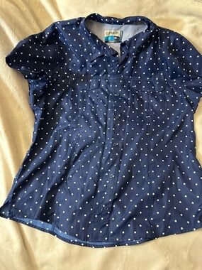 Magellan Outdoors Navy Blue Polka Dot Button-Down Shirt